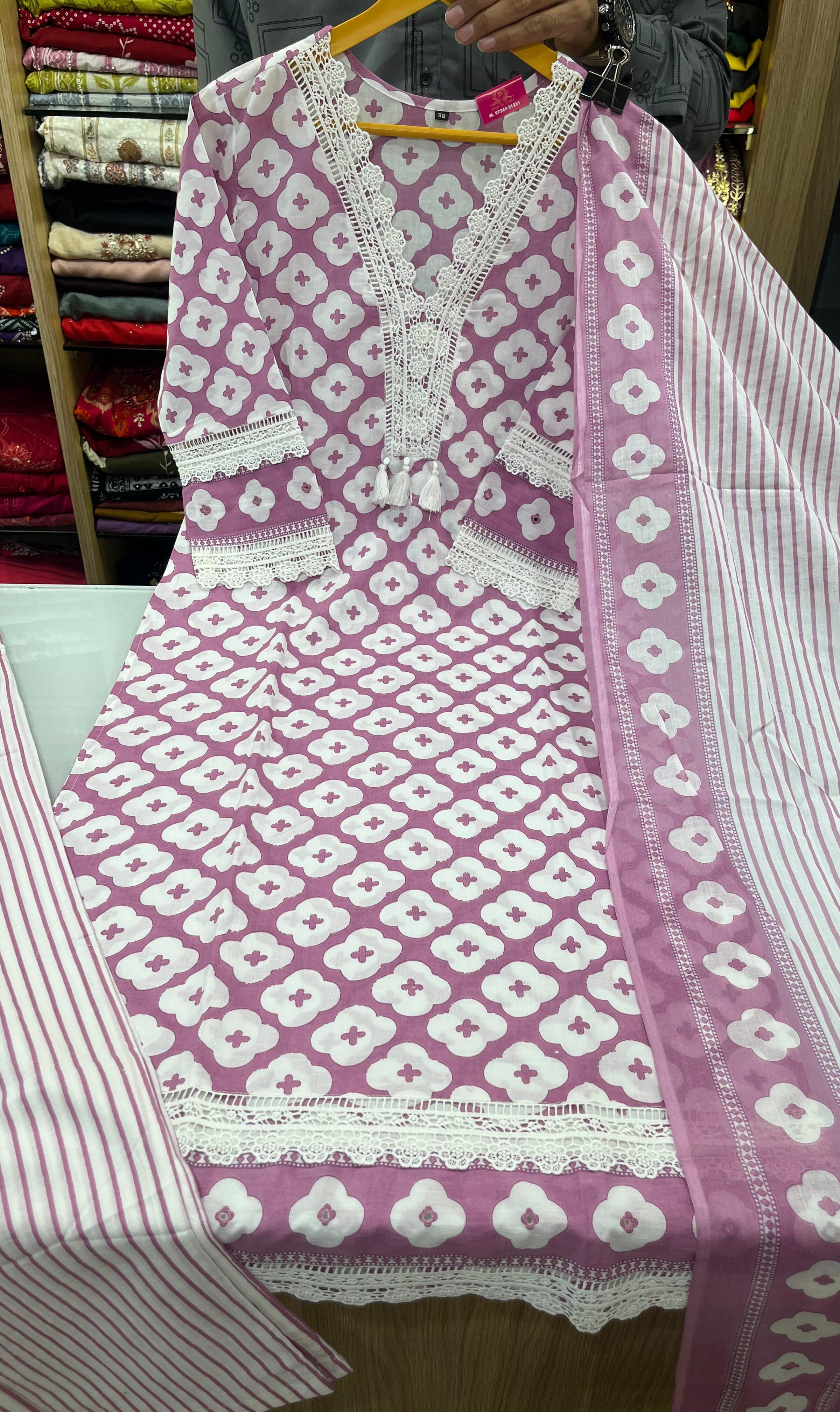 Pure cotton 3pcs straight suit with dupatta and kroshiya less suit